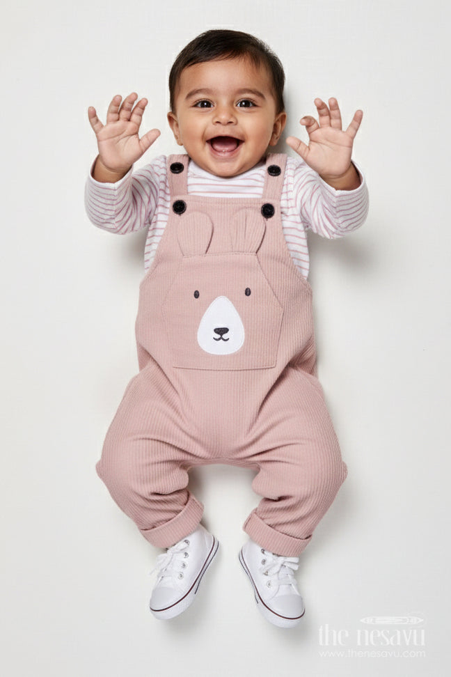 The Nesavu Baby Dungarees Baby Dungaree Set for Casual Outings and Everyday Comfort Nesavu 14 (6M) / PINK BCS524B-14 Nesavu cotton baby dungaree set full-sleeve top daily wear playful moments