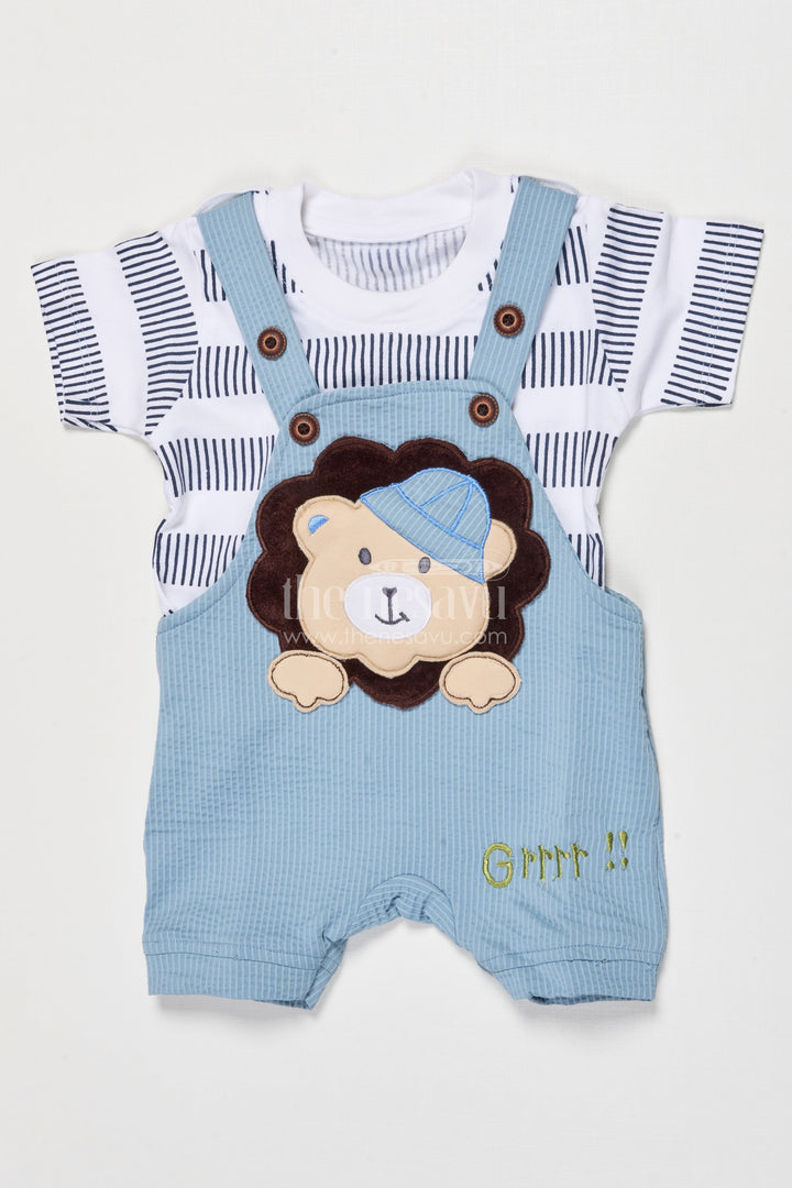 The Nesavu Baby Dungarees Baby Dungaree Set with Embroidered Bear Motif for Daily Cuteness Nesavu 14 (6M) / Blue BCS519A-14 Nesavu embroidered baby dungaree cotton set bear motif  perfect everyday outings play