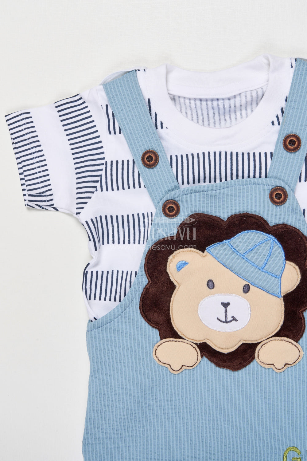 The Nesavu Baby Dungarees Baby Dungaree Set with Embroidered Bear Motif for Daily Cuteness Nesavu Nesavu embroidered baby dungaree cotton set bear motif  perfect everyday outings play