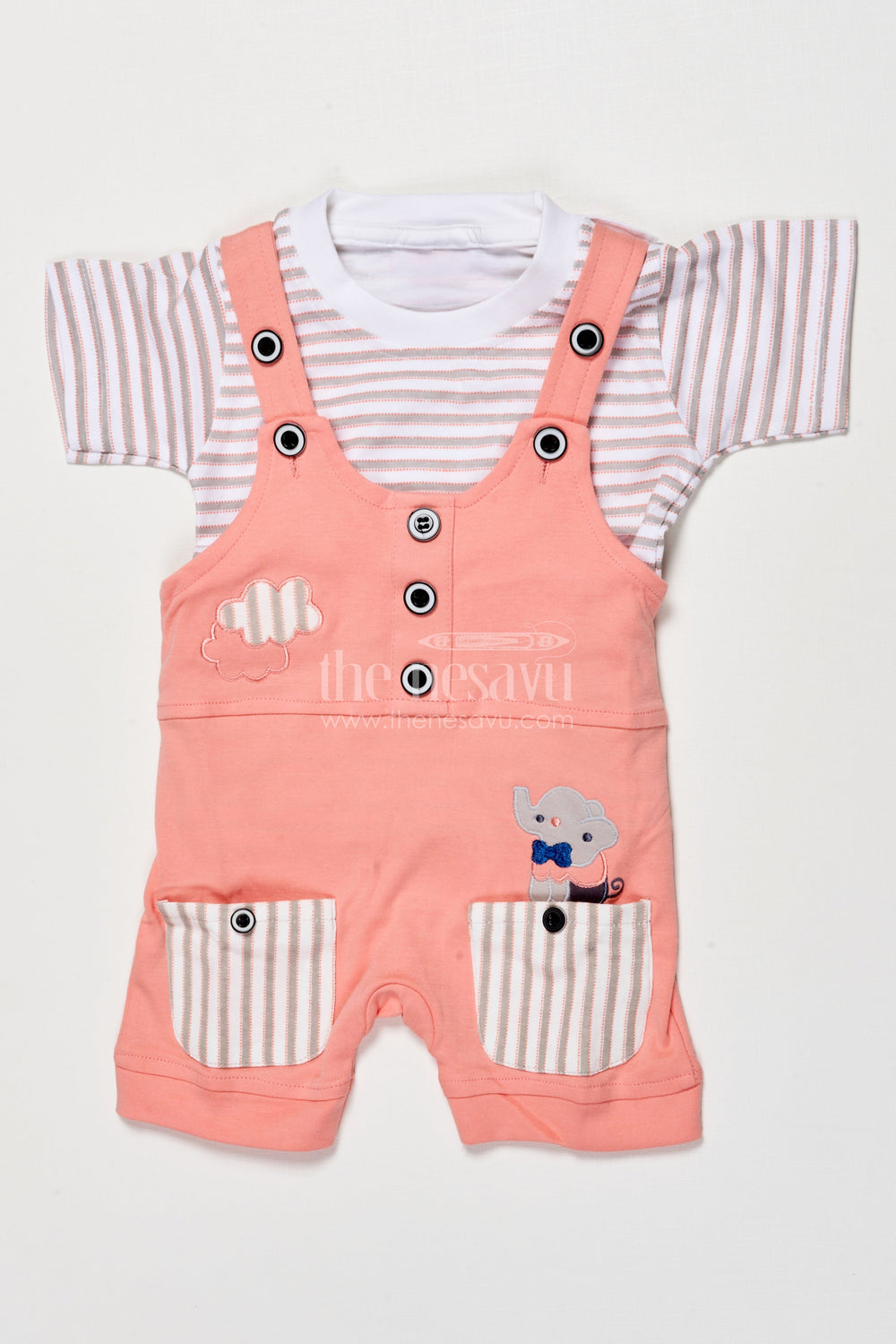 The Nesavu Baby Dungarees Baby Dungaree Set with Embroidery for Casual Wear and Playtime Nesavu 14 (6M) / Peach BCS512A-14 Nesavu baby dungaree set embroidered detailing playful comfort everyday wear