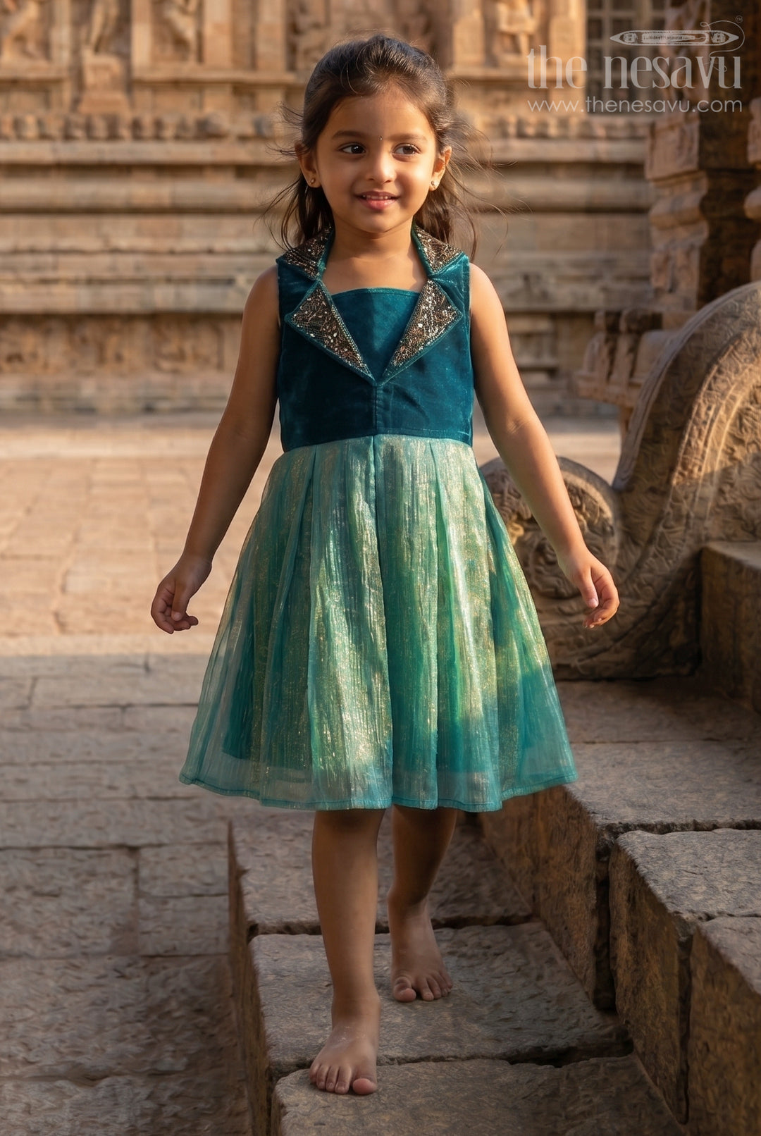 The Nesavu Baby Fancy Frock Baby Fancy Frock for First Birthday and Festive Celebrations Nesavu 16 (1Y) / Green / Velvet SF987C-16 Nesavu baby fancy frock for first birthday and festive occasions with velvet bodice