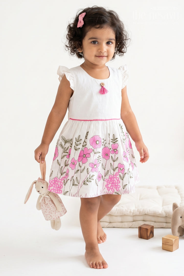 The Nesavu Baby Cotton Frocks Baby Frock for Birthday Picnic Photoshoots Nesavu 14 (6M) / Pink / Muslin Cotton BFJ1013A-14 Nesavu Baby Frock For Birthday Picnic Photoshoots With Cotton Blend Comfort And Thread Embroidery BFJ1013A-14