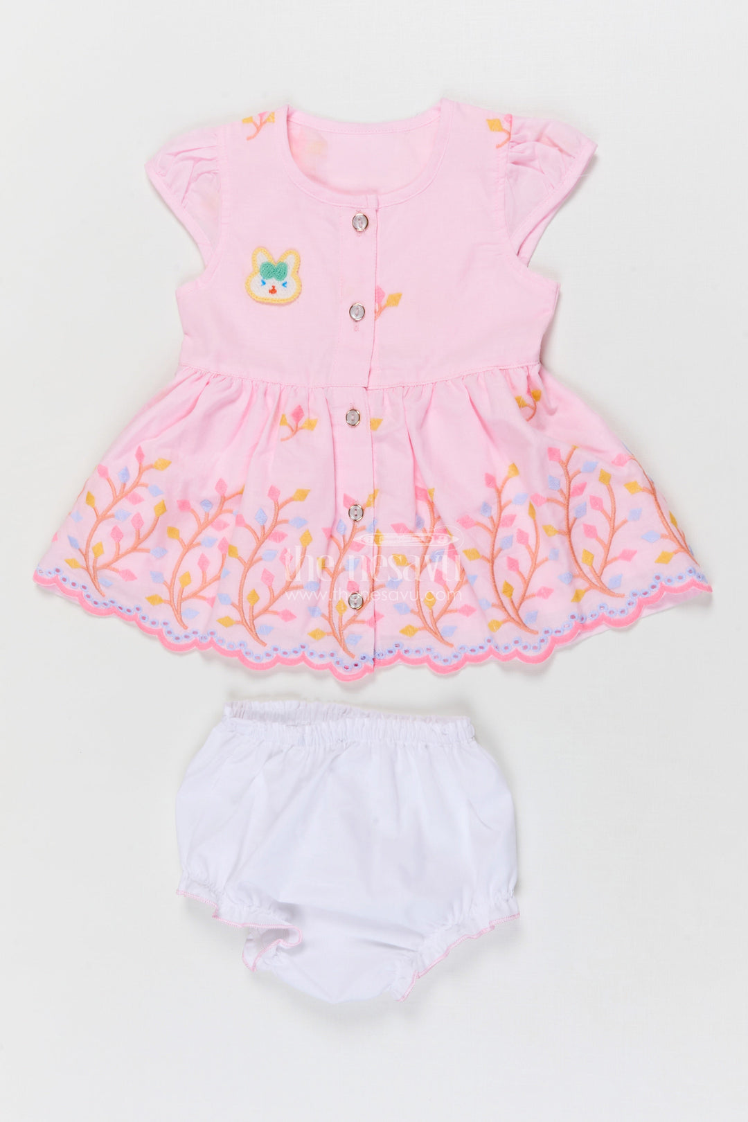 The Nesavu Baby Frocks Baby Frock for First Birthday and Festive Family Gatherings Nesavu 16 (1Y) / Pink / Cotton BFJ850G-16 Nesavu baby frock with thread embroidery for birthdays and festive occasions