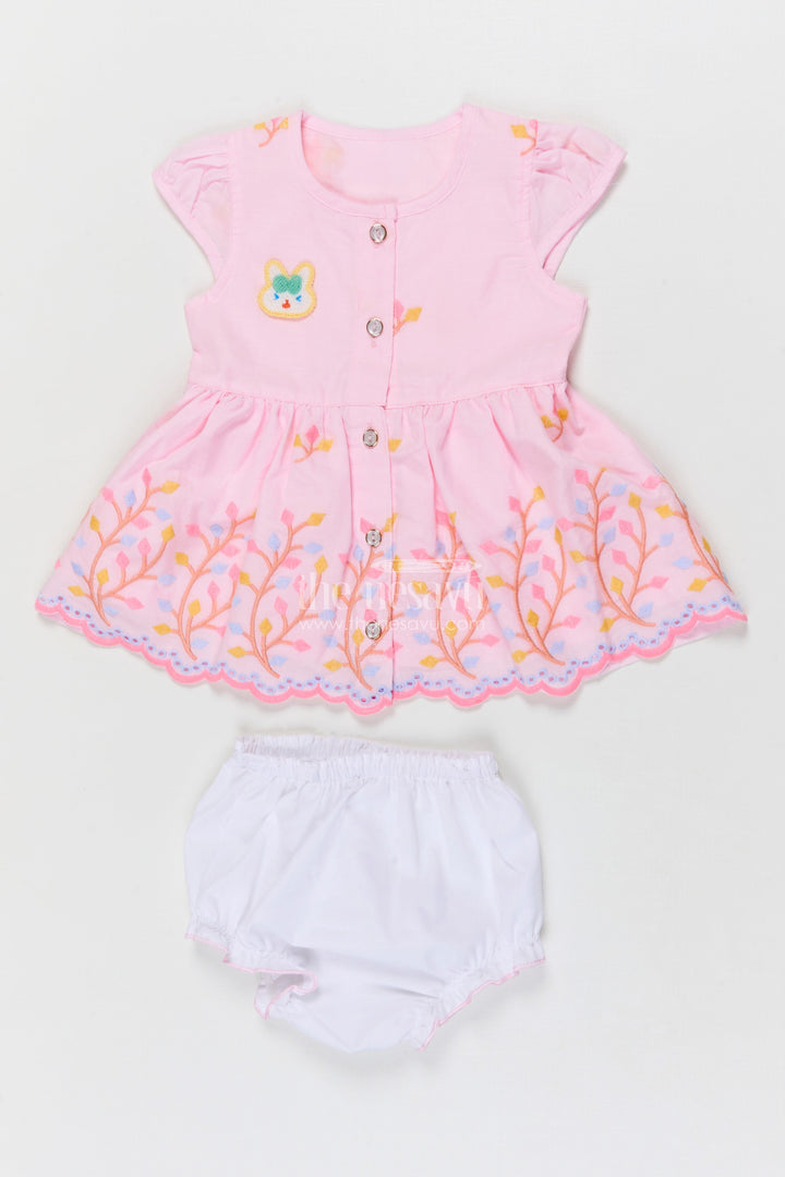 The Nesavu Baby Frocks Baby Frock for First Birthday and Festive Family Gatherings Nesavu 16 (1Y) / Pink / Cotton BFJ850G-16 Nesavu baby frock with thread embroidery for birthdays and festive occasions