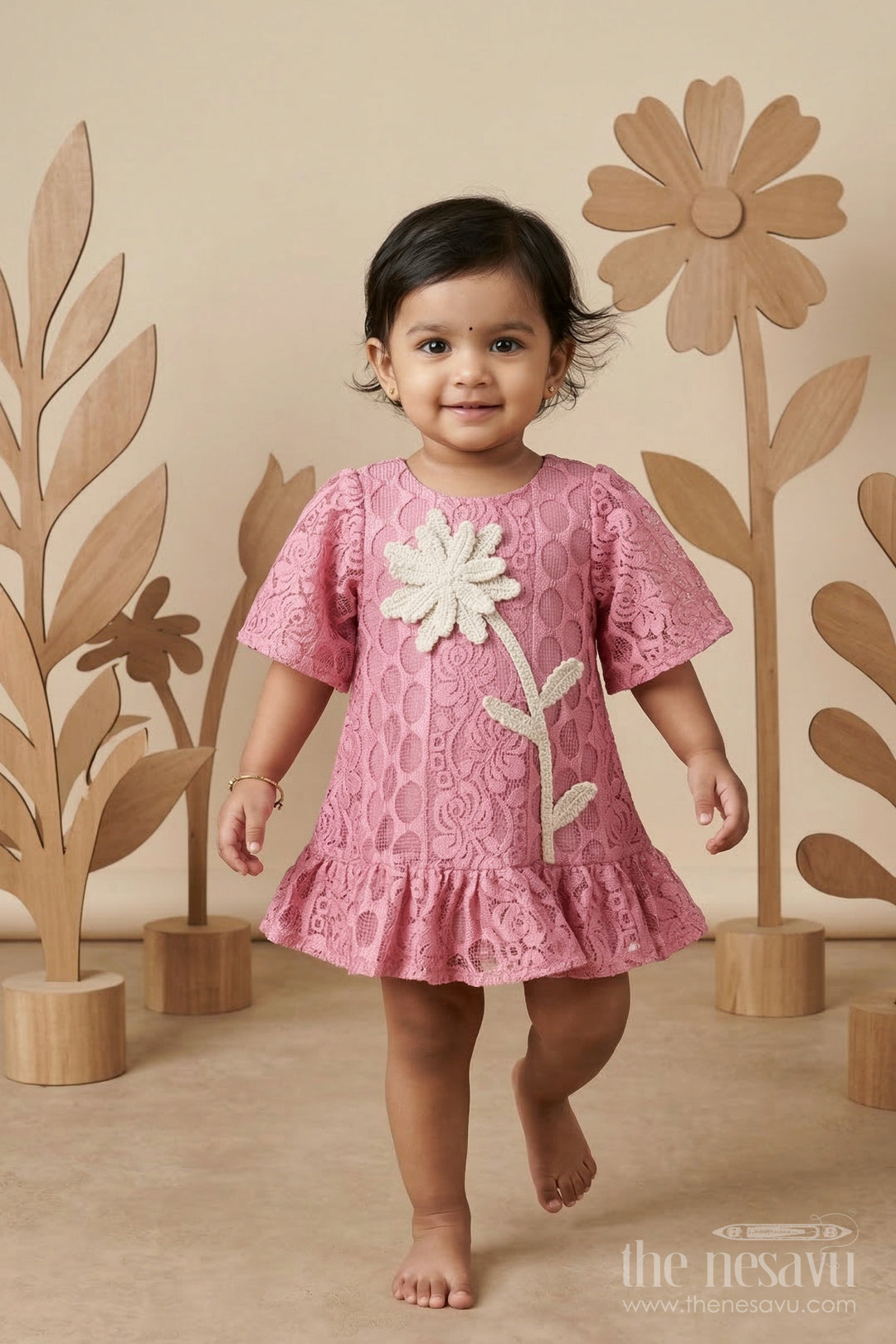 The Nesavu Baby Frocks Baby Frock for First Birthday and Special Occasions Nesavu 14 (6M) / Pink / Net BFJ956A-14 Nesavu baby net embroidery frock for first birthday and special occasions