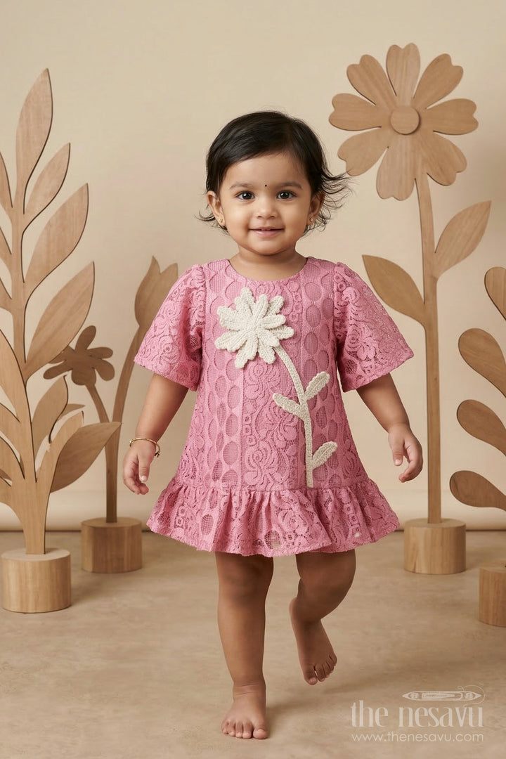 The Nesavu Baby Frocks Baby Frock for First Birthday and Special Occasions Nesavu 14 (6M) / Pink / Net BFJ956A-14 Nesavu baby net embroidery frock for first birthday and special occasions