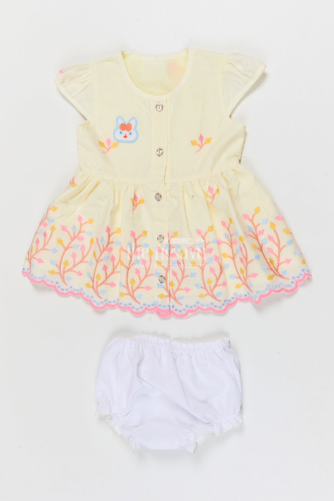 The Nesavu Baby Frocks Baby Frock for Outings and Everyday Celebrations Nesavu 16 (1Y) / Yellow / Cotton BFJ850H-16 Nesavu embroidered baby frock in cotton for casual celebrations and playtime fun