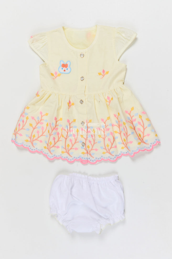 The Nesavu Baby Frocks Baby Frock for Outings and Everyday Celebrations Nesavu 16 (1Y) / Yellow / Cotton BFJ850H-16 Nesavu embroidered baby frock in cotton for casual celebrations and playtime fun
