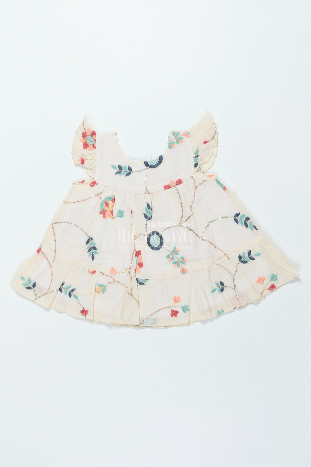 The Nesavu Baby Frocks Baby Frock with Embroidery for Festive Occasions and Naming Ceremonies Nesavu 14 (6M) / Cream BFJ866A-14 Nesavu embroidered baby frock naming ceremonies festivals first birthday traditions