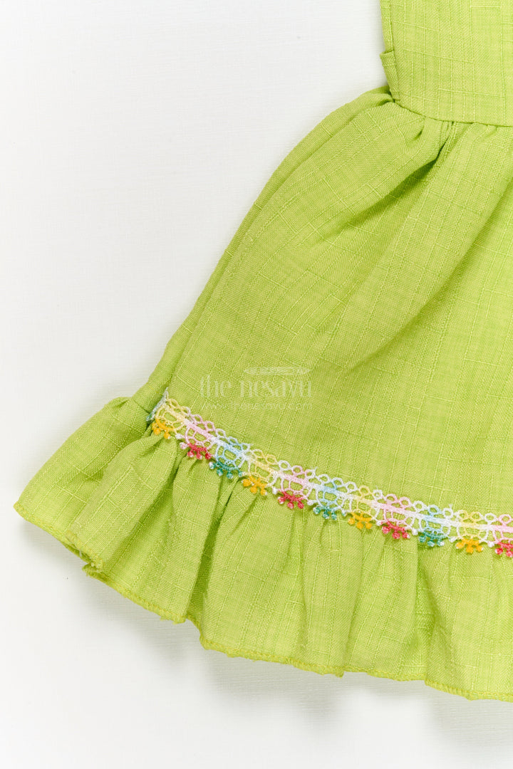 The Nesavu Baby Cotton Frocks Baby Frock with Unicorn Patch and Ruffle Hem for Magical Moments Nesavu Nesavu unicorn-themed frock for baby girls with ruffle hem and embroidery