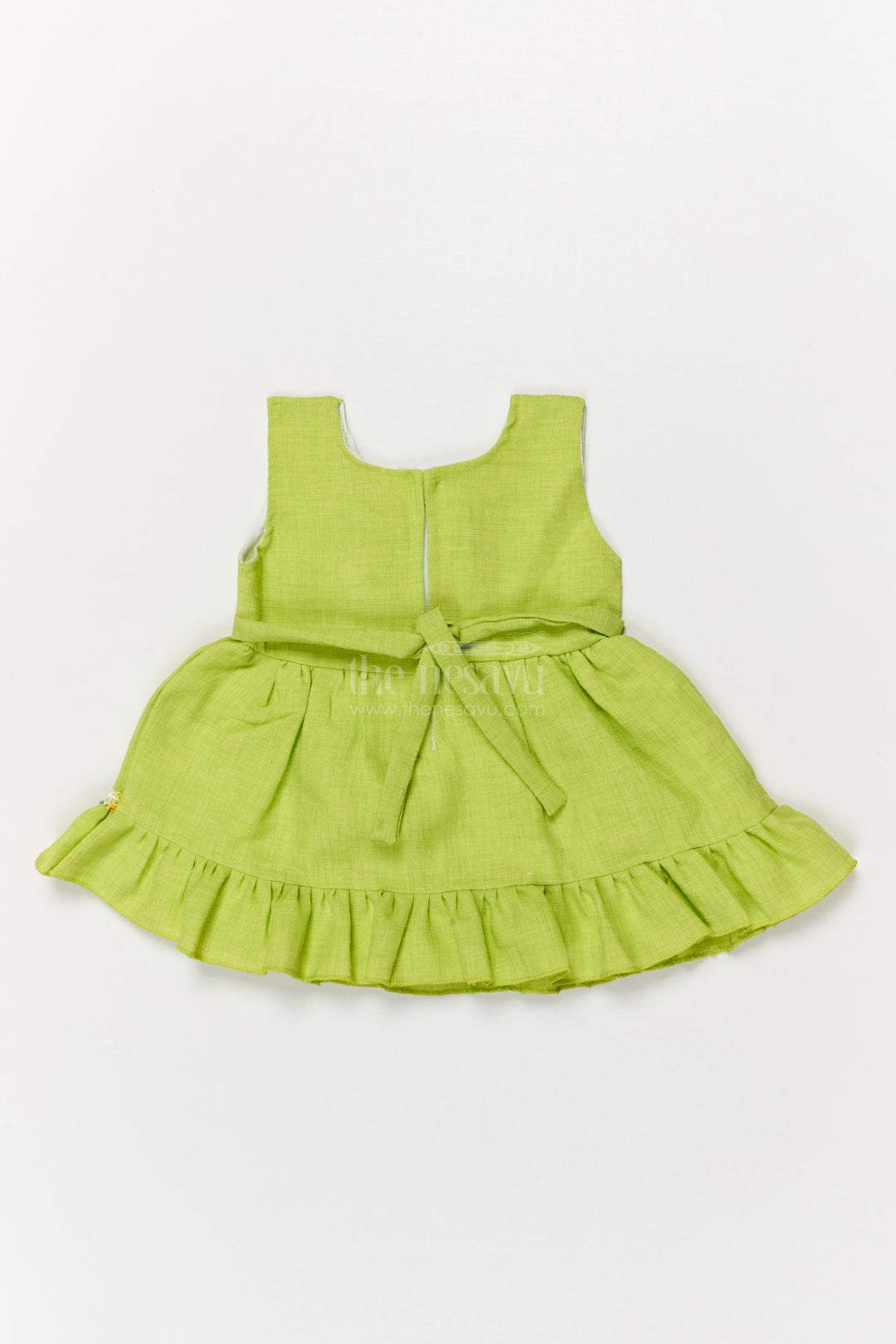 The Nesavu Baby Cotton Frocks Baby Frock with Unicorn Patch and Ruffle Hem for Magical Moments Nesavu Nesavu unicorn-themed frock for baby girls with ruffle hem and embroidery