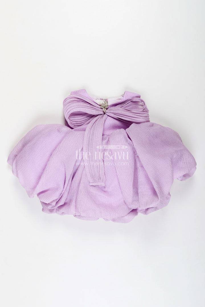 The Nesavu Girls Fancy Party Frock Baby Girl Birthday Dress With Bow Comfortable And Stylish Nesavu 16 (1Y) / Purple PF226A-16 Nesavu Lilac Kids Party Frock Crushed Organza Puff Sleeves Sculpted Bow Detail