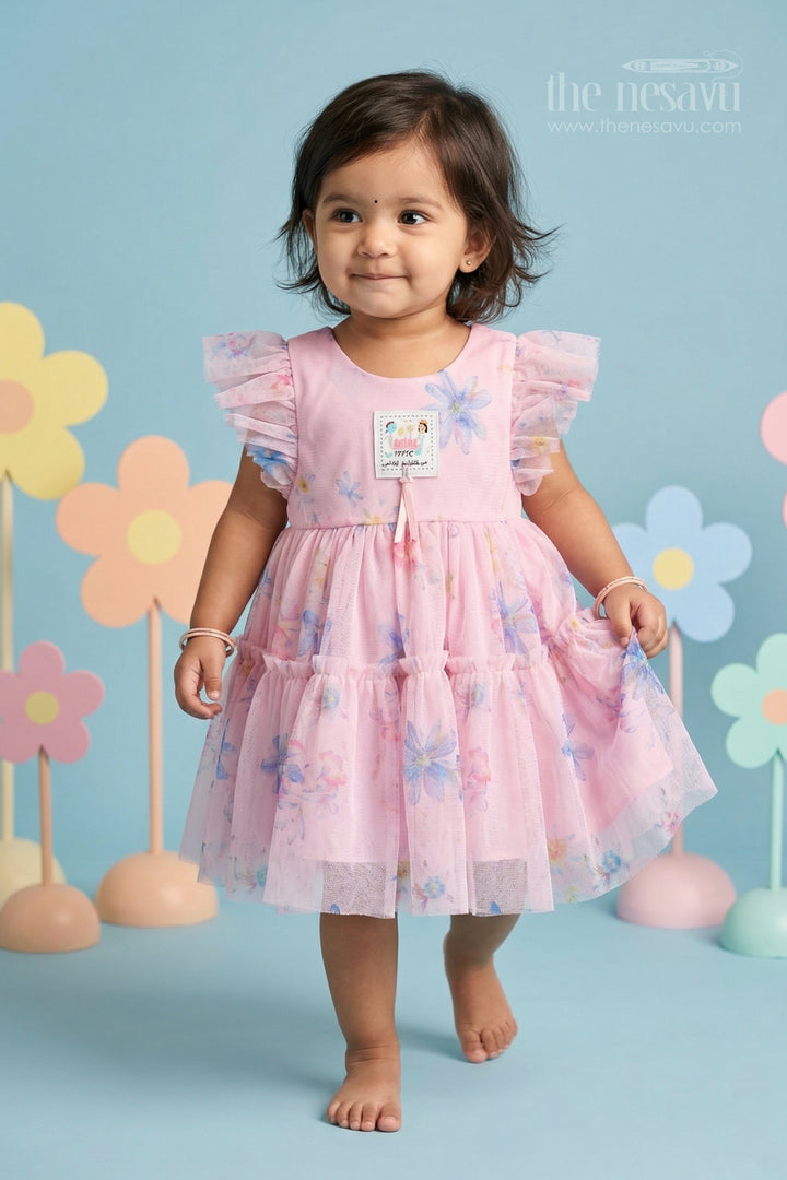 The Nesavu Baby Frocks Baby Girl Birthday Frock for Celebrations and Cake Smash Photos Nesavu 14 (6M) / Pink / Net BFJ977A-14 Nesavu Baby Girl Birthday Frock For Celebrations And Baby Photoshoots With Soft Net Digital Print Design