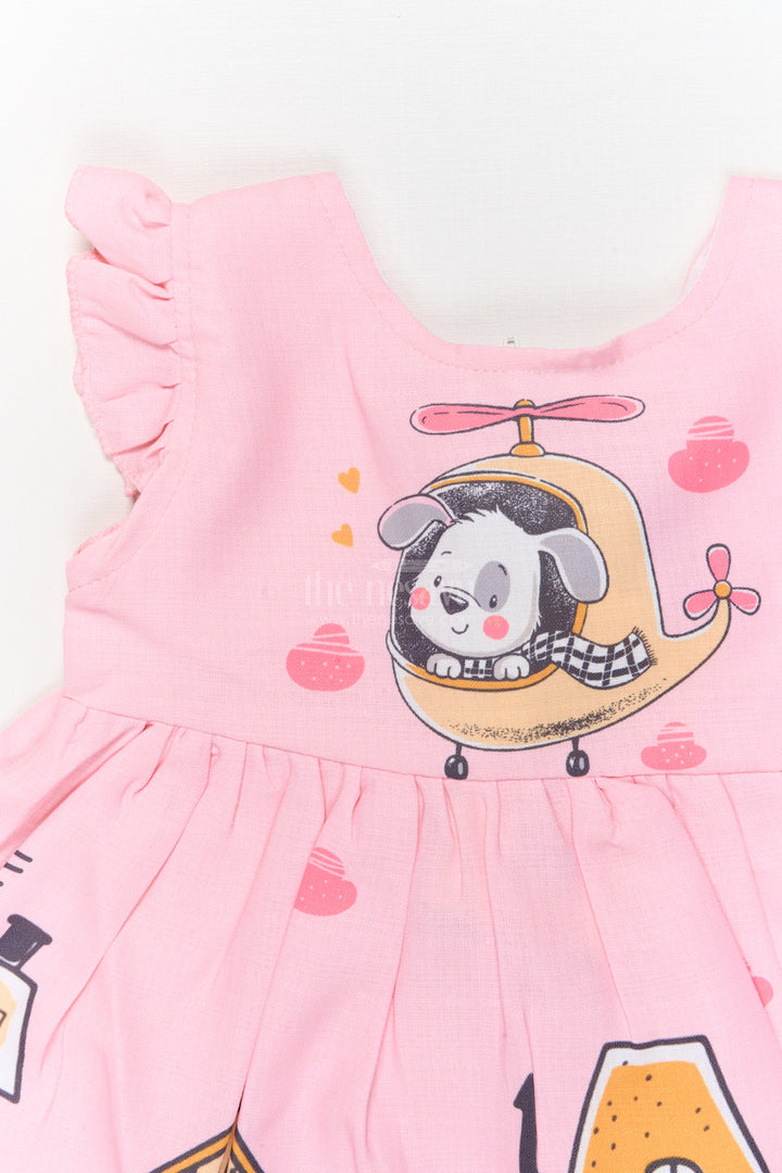 The Nesavu Baby Cotton Frocks Baby Girl Cartoon Print Cotton Frock with Frills for Everyday Charm Nesavu Nesavu baby girl frock with puppy helicopter and cartoon house digital print