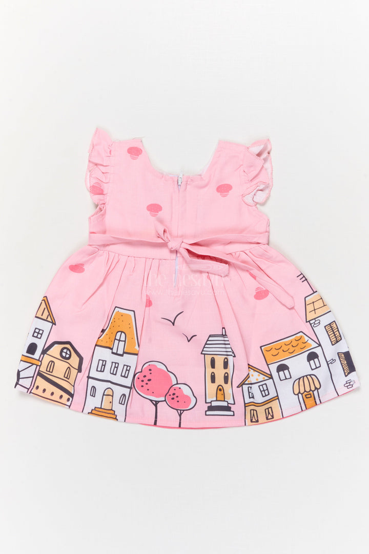 The Nesavu Baby Cotton Frocks Baby Girl Cartoon Print Cotton Frock with Frills for Everyday Charm Nesavu Nesavu baby girl frock with puppy helicopter and cartoon house digital print