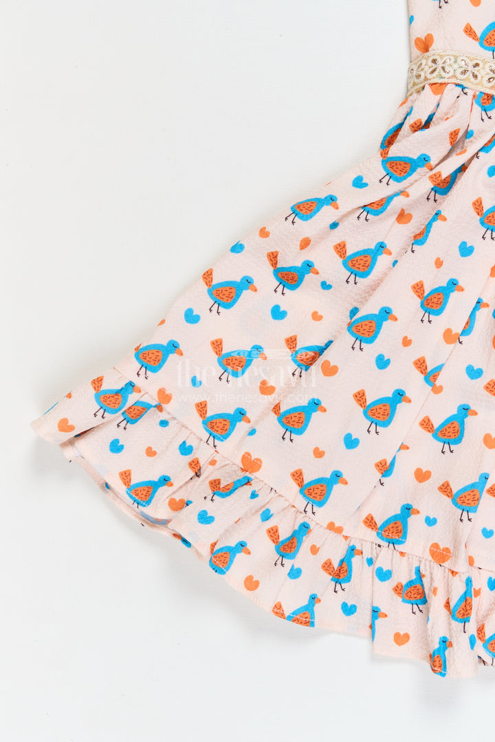 The Nesavu Girls Fancy Frock Baby Girl Casual Frock for Everyday Wear and Travel Nesavu Nesavu baby girl cotton frock with bird print and frill hem for summer outings and play