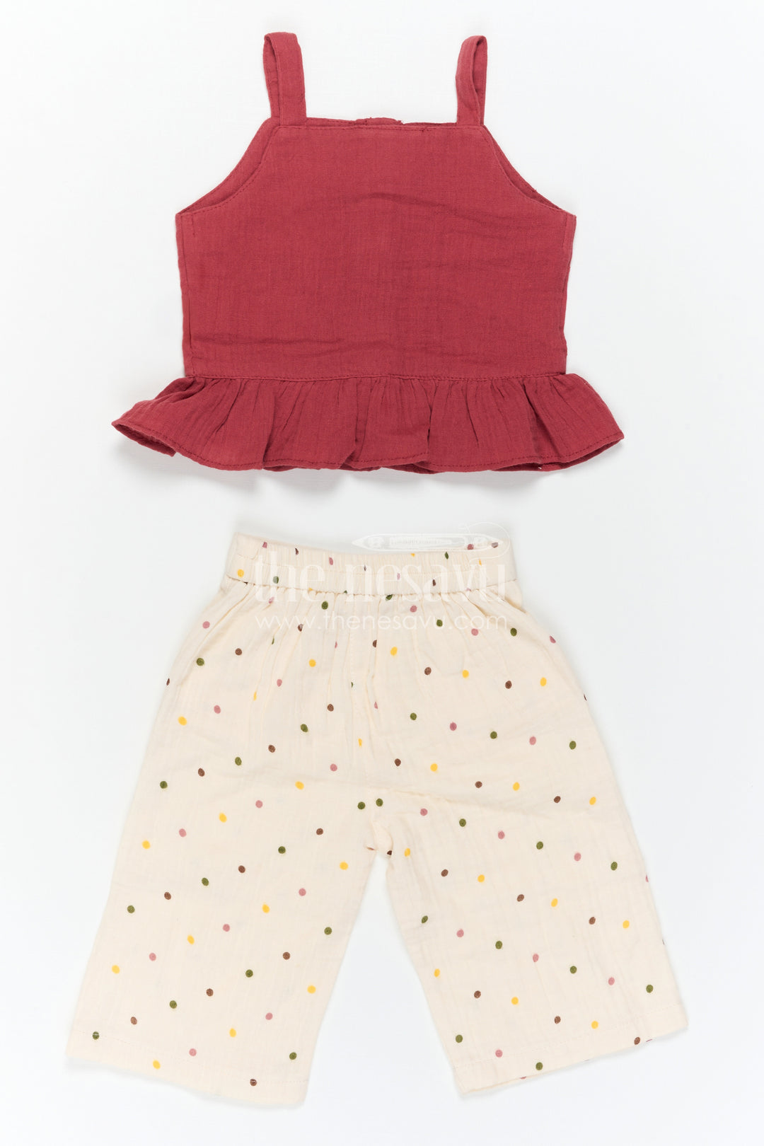 The Nesavu Baby Casual Sets Baby Girl Casual Outfit Set for Daily Wear and Outings Nesavu Nesavu Baby Girl Muslin Cotton Casual Set With Sleeveless Top And Printed Pants For Daily Wear Comfort