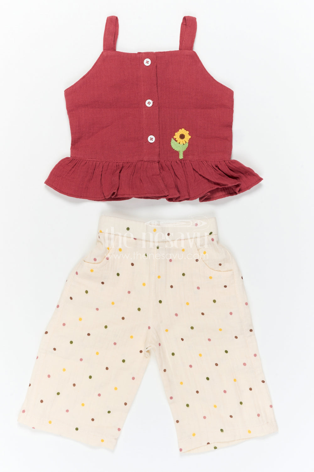 The Nesavu Baby Casual Sets Baby Girl Casual Outfit Set for Daily Wear and Outings Nesavu Nesavu Baby Girl Muslin Cotton Casual Set With Sleeveless Top And Printed Pants For Daily Wear Comfort