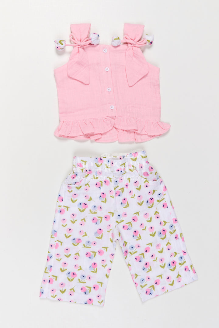 The Nesavu Girls Casual Set Baby Girl Casual Set for Summer Playdates and Outings Nesavu Nesavu Baby Girl Casual Set For Summer Playdates With Muslin Cotton Digital Print And Tie Up Top Design