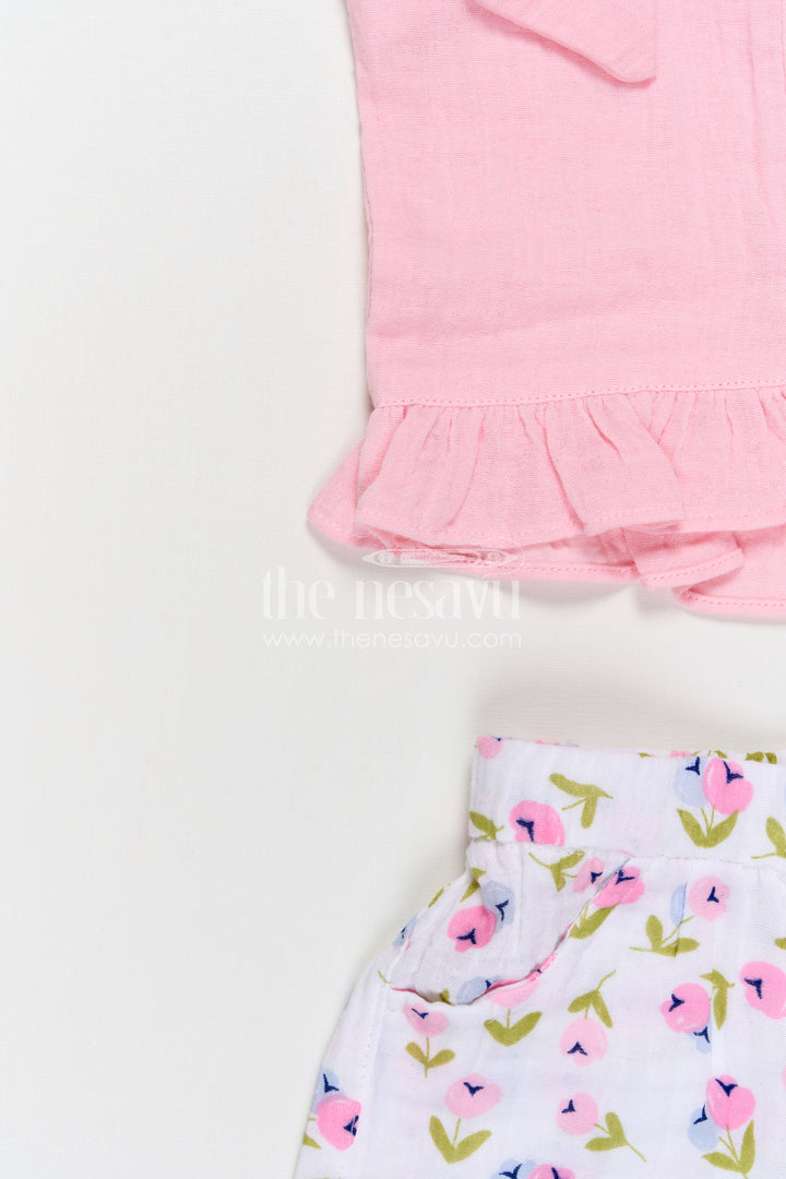 The Nesavu Girls Casual Set Baby Girl Casual Set for Summer Playdates and Outings Nesavu Nesavu Baby Girl Casual Set For Summer Playdates With Muslin Cotton Digital Print And Tie Up Top Design