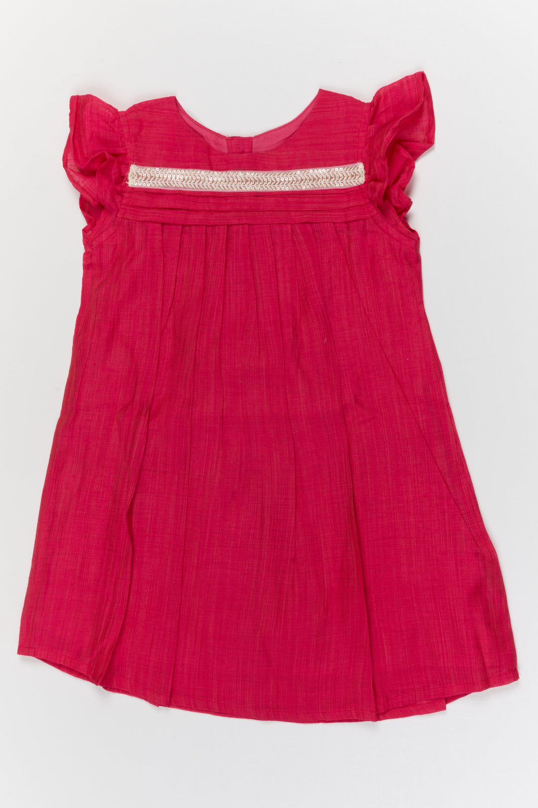 The Nesavu Girls Chanderi Frock Baby Girl Chanderi Cotton Frock with Pleated Yoke for Family Gatherings and Ethnic Days Nesavu 10 (NB) / Red / Chanderi GFC2096BB-10 Nesavu baby girl chanderi cotton frock with pleated yoke and lace for ethnic day and pooja wear
