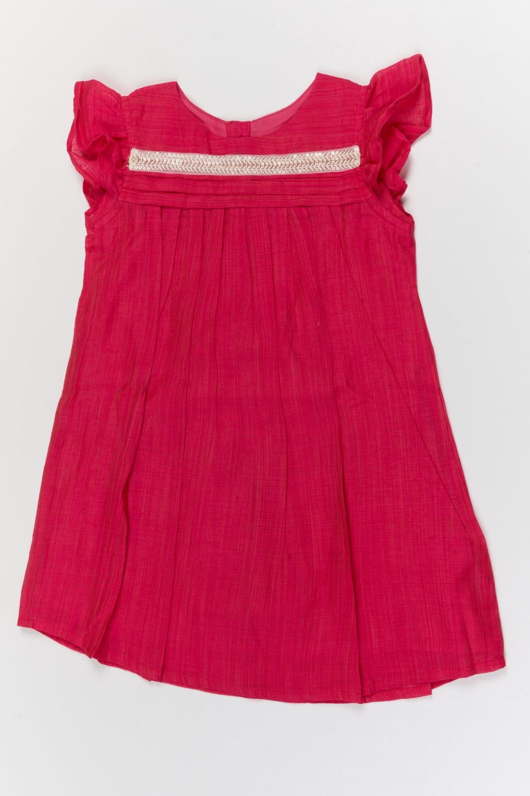 The Nesavu Girls Chanderi Frock Baby Girl Chanderi Cotton Frock with Pleated Yoke for Family Gatherings and Ethnic Days Nesavu Nesavu baby girl chanderi cotton frock with pleated yoke and lace for ethnic day and pooja wear