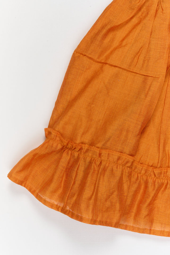 The Nesavu Girls Chanderi Frock Baby Girl Chanderi Cotton Frock with Ruffle Hem for Ethnic Day Celebrations Nesavu Nesavu baby girl chanderi cotton frock with ruffle hem and lace for ethnic school events