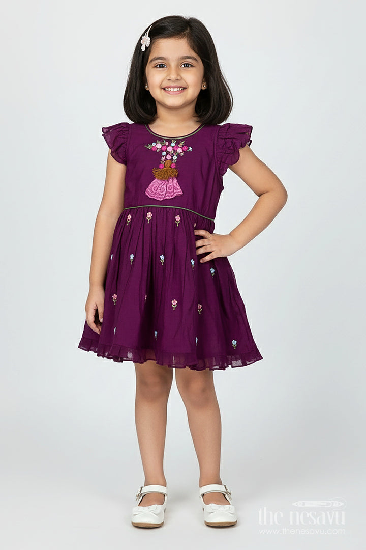 The Nesavu Girls Chanderi Frock Baby Girl Chanderi Frock for Birthday and Family Celebrations Nesavu 16 (1Y) / Purple GFC1983B-16 Nesavu baby girl chanderi frock thread embroidery birthdays traditional celebrations