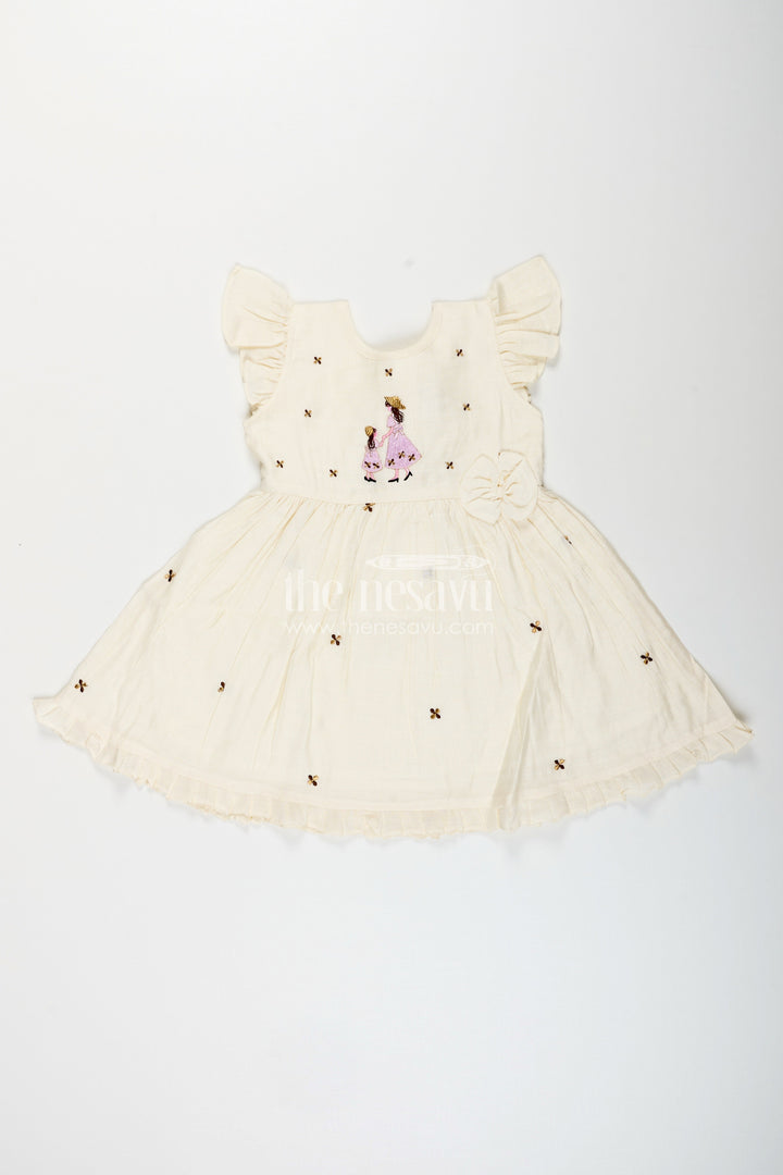 The Nesavu Girls Chanderi Frock Baby girl chanderi frock for naming ceremony and first birthday Nesavu 16 (1Y) / Half white GFC1949A-16 Nesavu baby girl half-white chanderi frock with mother-daughter embroidery for birthdays