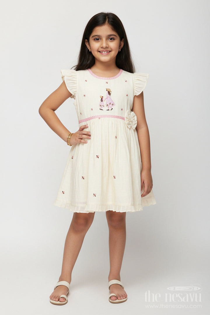 The Nesavu Girls Chanderi Frock Baby Girl Chanderi Frock for Naming Ceremony and First Birthday Nesavu 16 (1Y) / Half white GFC1949A-16 Nesavu baby girl half-white chanderi frock with mother-daughter embroidery for birthdays