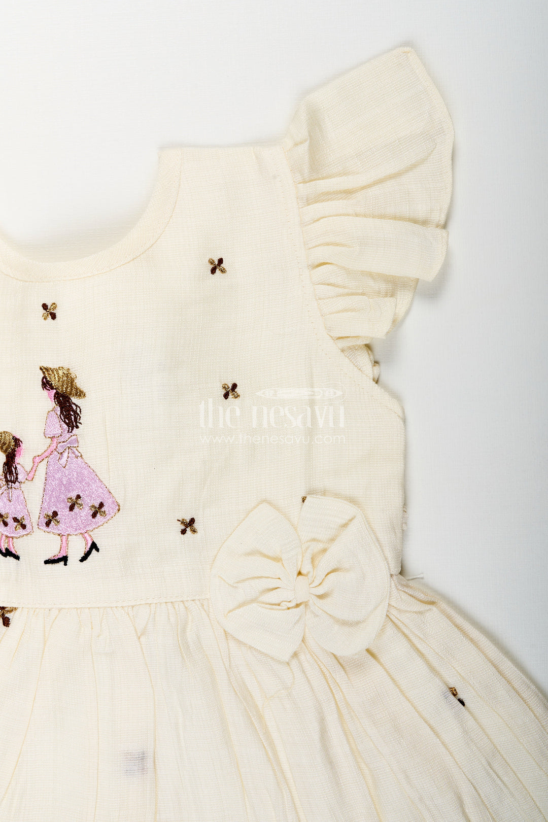 The Nesavu Girls Chanderi Frock Baby girl chanderi frock for naming ceremony and first birthday Nesavu Nesavu baby girl half-white chanderi frock with mother-daughter embroidery for birthdays
