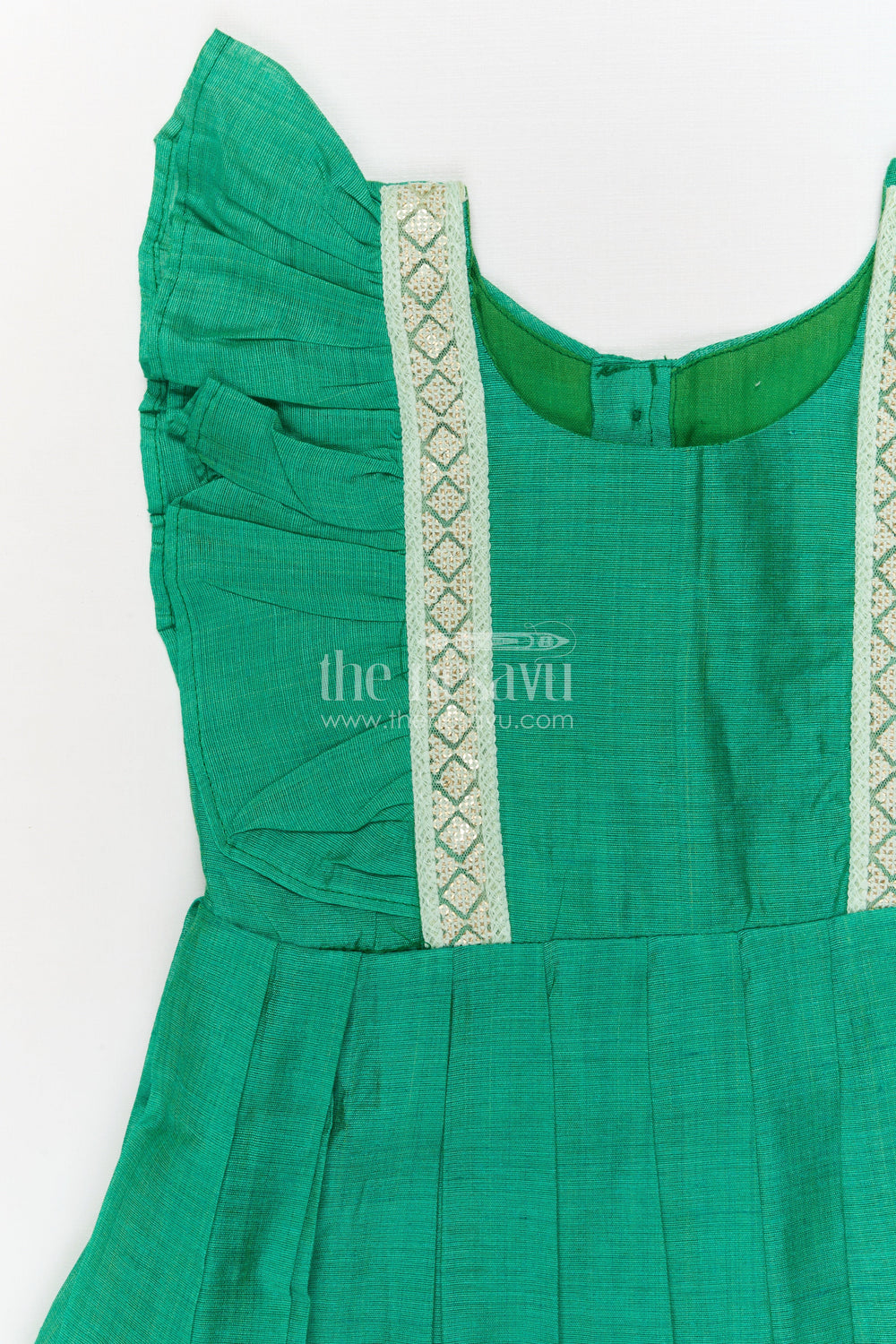 The Nesavu Girls Chanderi Frock Baby Girl Chanderi Frock for School Events and Festive Functions Nesavu Nesavu baby girl chanderi cotton frock with pleats and lace for festive school occasions