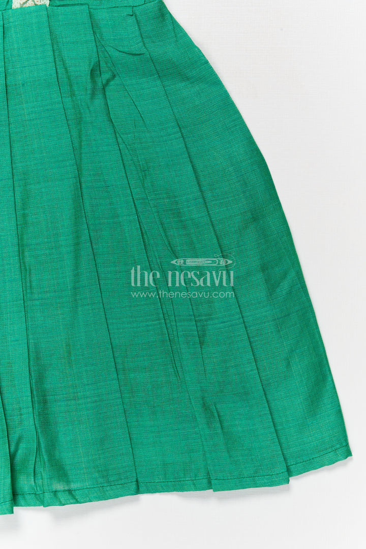 The Nesavu Girls Chanderi Frock Baby Girl Chanderi Frock for School Events and Festive Functions Nesavu Nesavu baby girl chanderi cotton frock with pleats and lace for festive school occasions