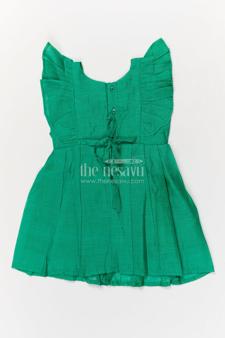 The Nesavu Girls Chanderi Frock Baby Girl Chanderi Frock for School Events and Festive Functions Nesavu Nesavu baby girl chanderi cotton frock with pleats and lace for festive school occasions