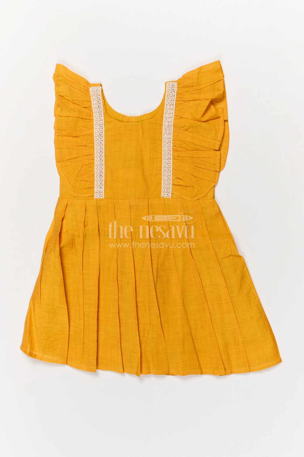 The Nesavu Girls Chanderi Frock Baby Girl Chanderi Frock for Traditional School Wear and Festive Dressing Nesavu 16 (1Y) / Yellow / Chanderi GFC2062B-16 Nesavu chanderi cotton frock for baby girls with embroidered straps for ethnic functions