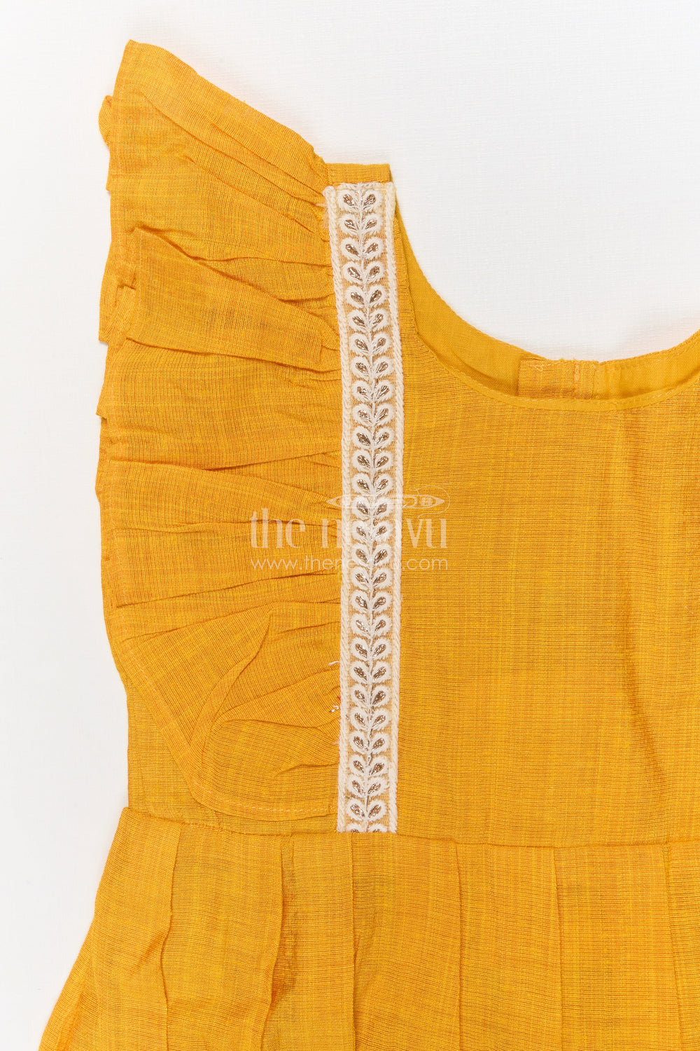 The Nesavu Girls Chanderi Frock Baby Girl Chanderi Frock for Traditional School Wear and Festive Dressing Nesavu Nesavu chanderi cotton frock for baby girls with embroidered straps for ethnic functions