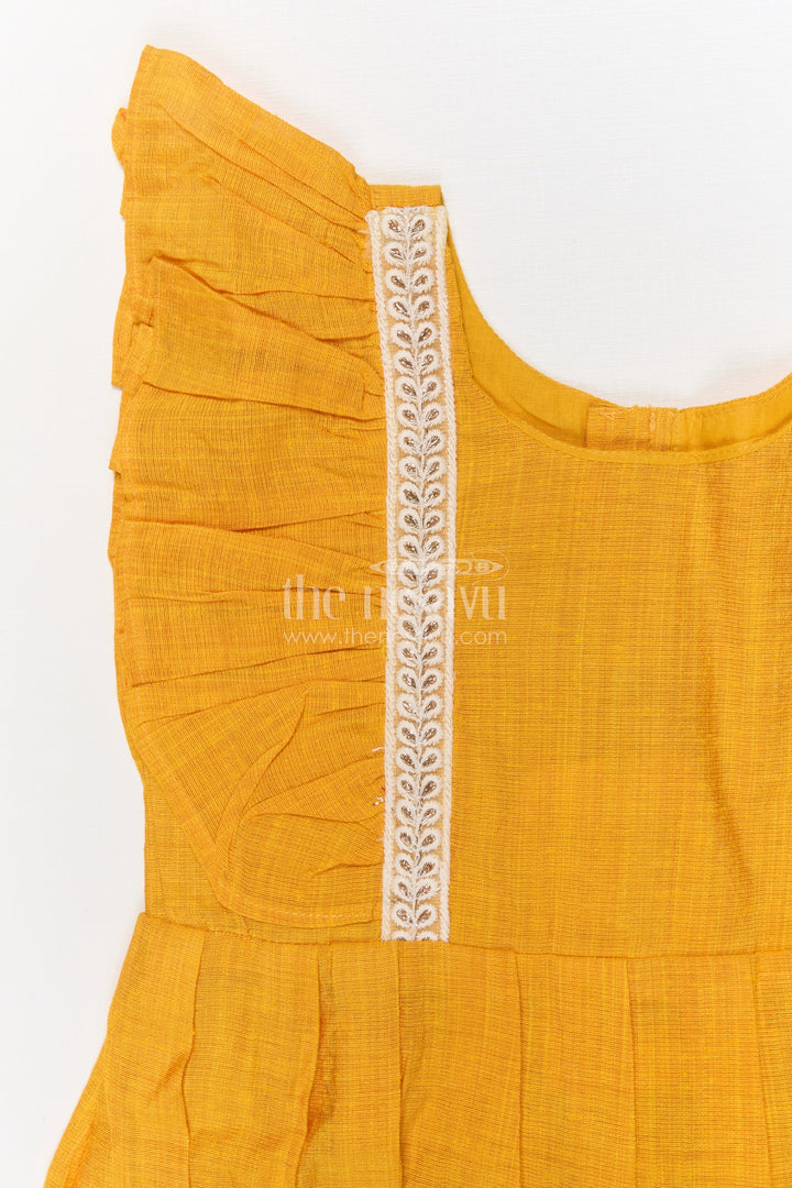 The Nesavu Girls Chanderi Frock Baby Girl Chanderi Frock for Traditional School Wear and Festive Dressing Nesavu Nesavu chanderi cotton frock for baby girls with embroidered straps for ethnic functions