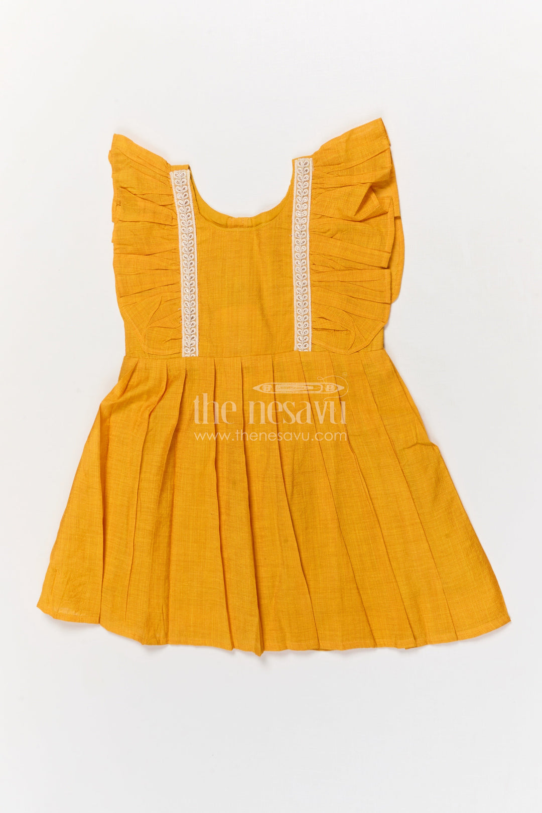 The Nesavu Girls Chanderi Frock Baby Girl Chanderi Frock for Traditional School Wear and Festive Dressing Nesavu Nesavu chanderi cotton frock for baby girls with embroidered straps for ethnic functions