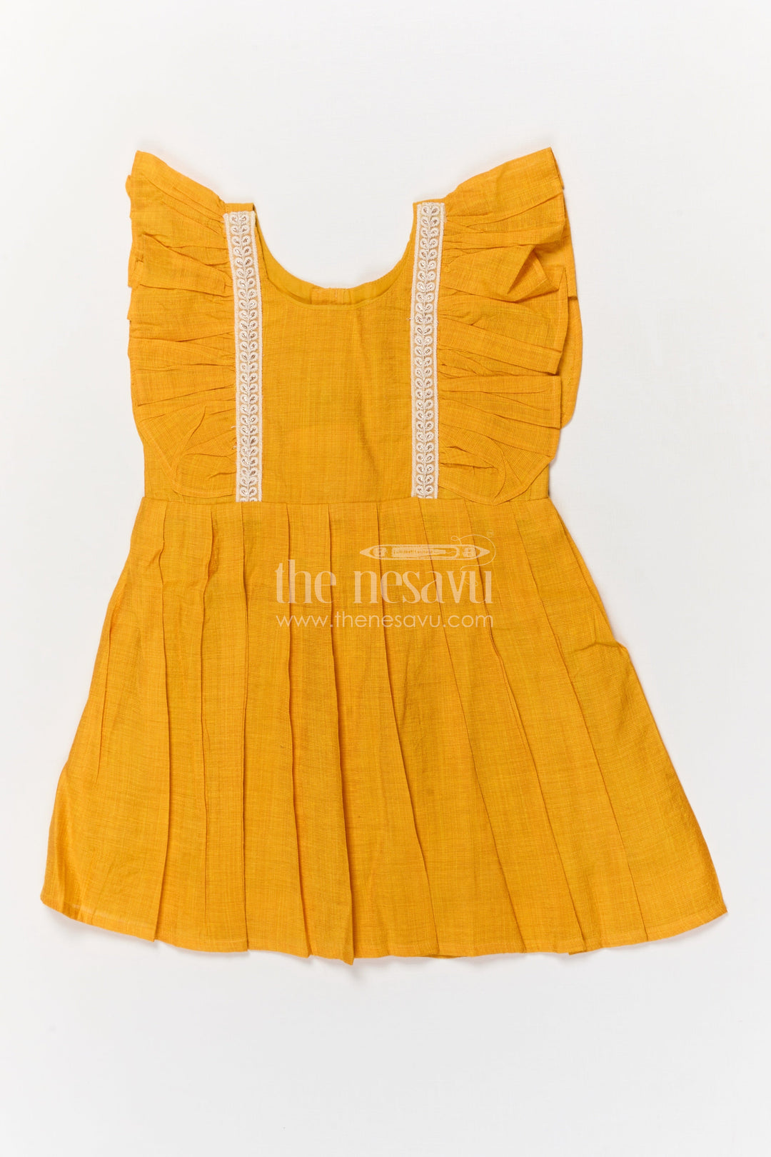 The Nesavu Girls Chanderi Frock Baby Girl Chanderi Frock for Traditional School Wear and Festive Dressing Nesavu Nesavu chanderi cotton frock for baby girls with embroidered straps for ethnic functions