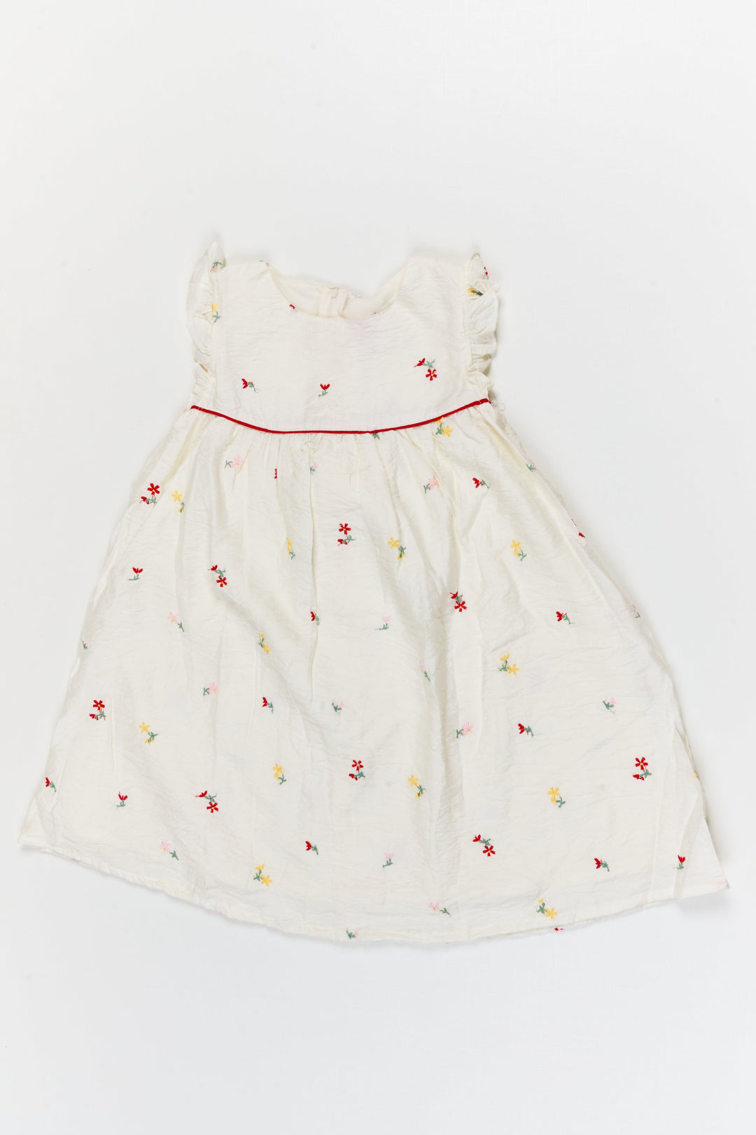 The Nesavu Girls Chanderi Frock Baby Girl Chanderi Frock with Floral Thread Embroidery for Day Events Nesavu 20 (3Y) / White / Viscose GFC2119A-20 Nesavu baby girl chanderi frock with floral embroidery for daytime events and family functions