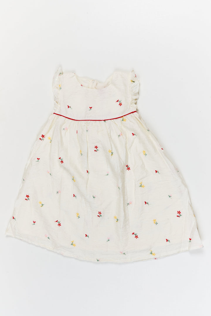 The Nesavu Girls Chanderi Frock Baby Girl Chanderi Frock with Floral Thread Embroidery for Day Events Nesavu 20 (3Y) / White / Viscose GFC2119A-20 Nesavu baby girl chanderi frock with floral embroidery for daytime events and family functions