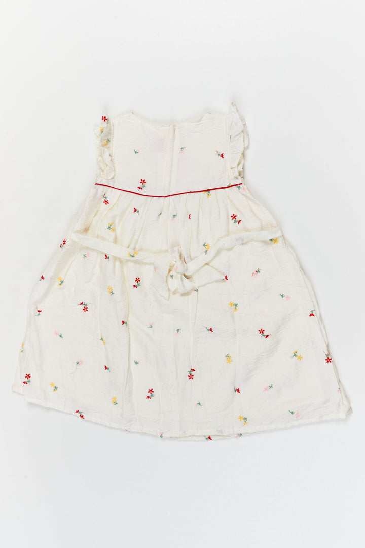 The Nesavu Girls Chanderi Frock Baby Girl Chanderi Frock with Floral Thread Embroidery for Day Events Nesavu Nesavu baby girl chanderi frock with floral embroidery for daytime events and family functions