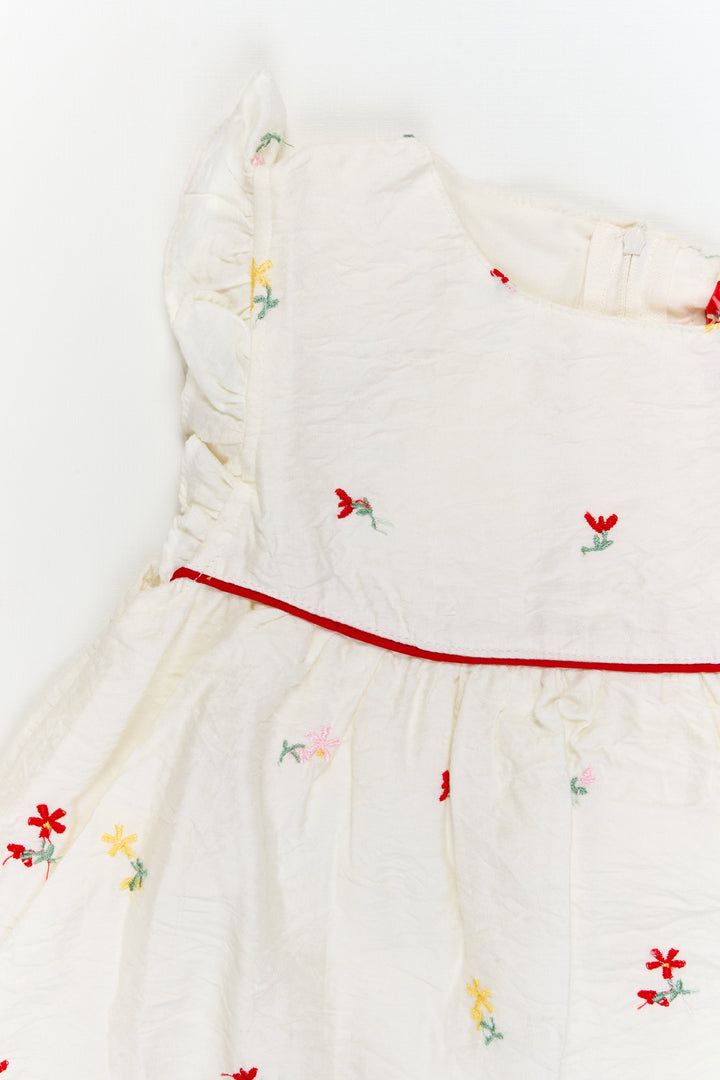 The Nesavu Girls Chanderi Frock Baby Girl Chanderi Frock with Floral Thread Embroidery for Day Events Nesavu Nesavu baby girl chanderi frock with floral embroidery for daytime events and family functions