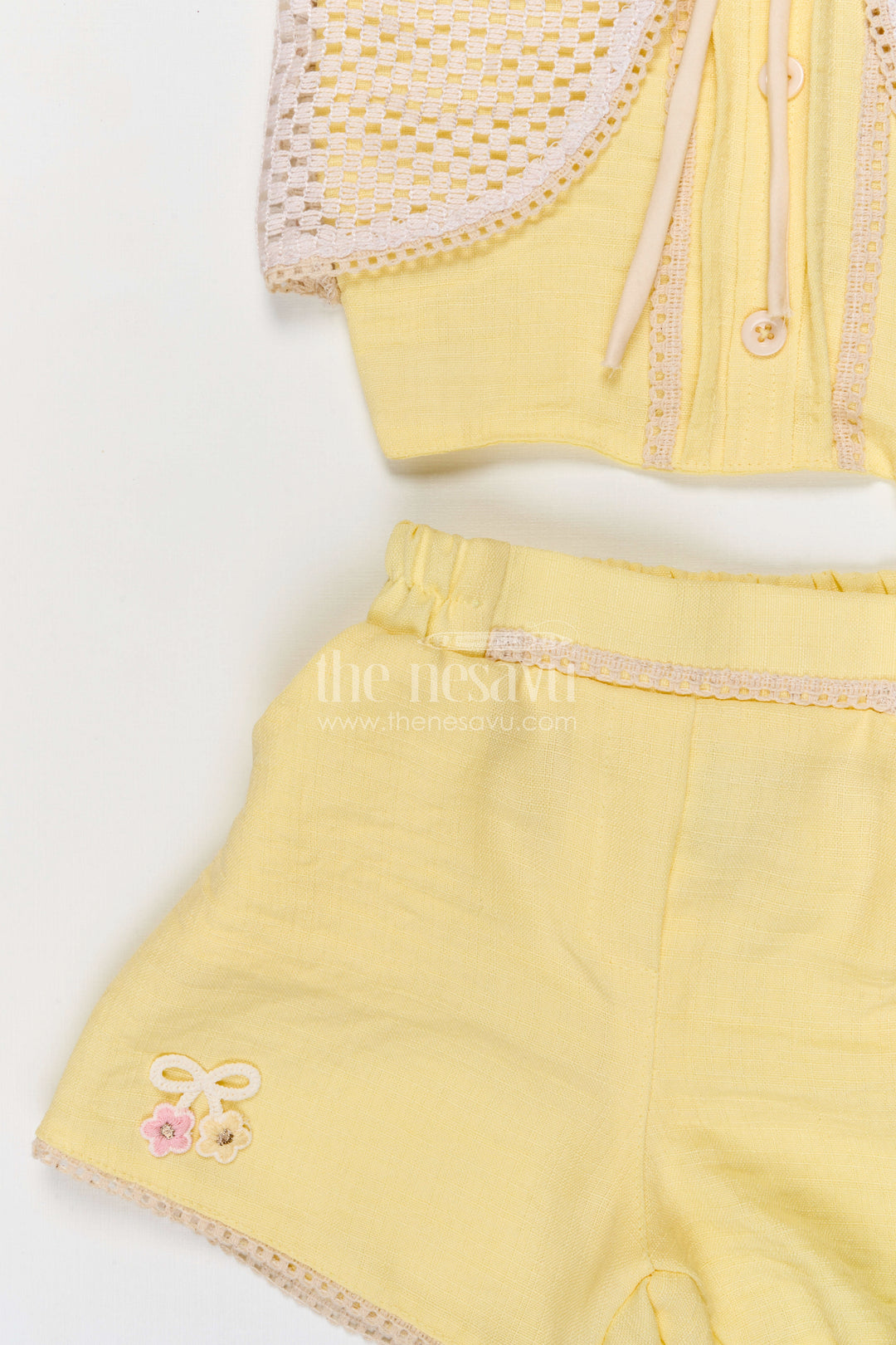 The Nesavu Girls Co-Ord Sets Baby Girl Co Ord Set for Playdates and Casual Day Outings Nesavu Nesavu baby girl co ord set for toddler playdates and summer outings with lace embroidery jacket in crepe cotton