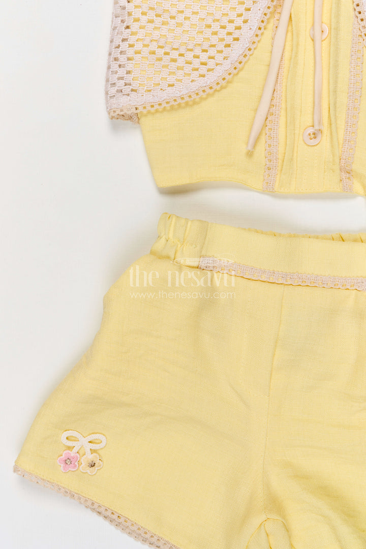 The Nesavu Girls Co-Ord Sets Baby Girl Co Ord Set for Playdates and Casual Day Outings Nesavu Nesavu baby girl co ord set for toddler playdates and summer outings with lace embroidery jacket in crepe cotton