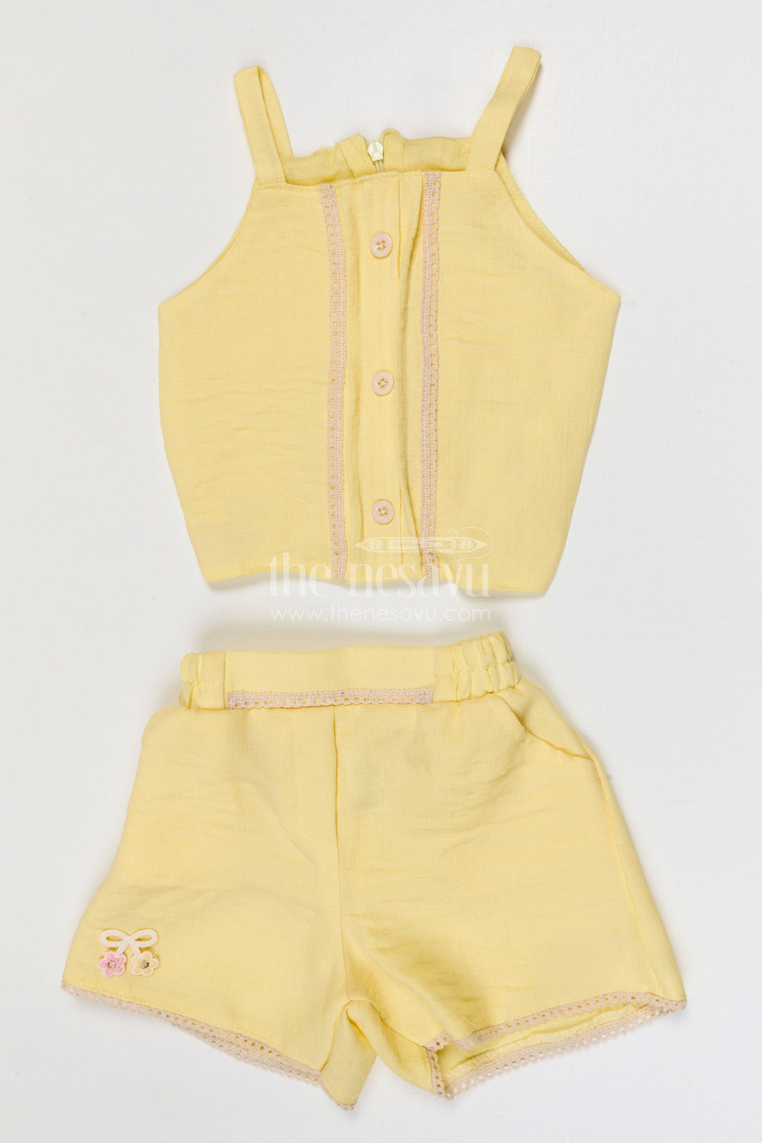 The Nesavu Girls Co-Ord Sets Baby Girl Co Ord Set for Playdates and Casual Day Outings Nesavu Nesavu baby girl co ord set for toddler playdates and summer outings with lace embroidery jacket in crepe cotton