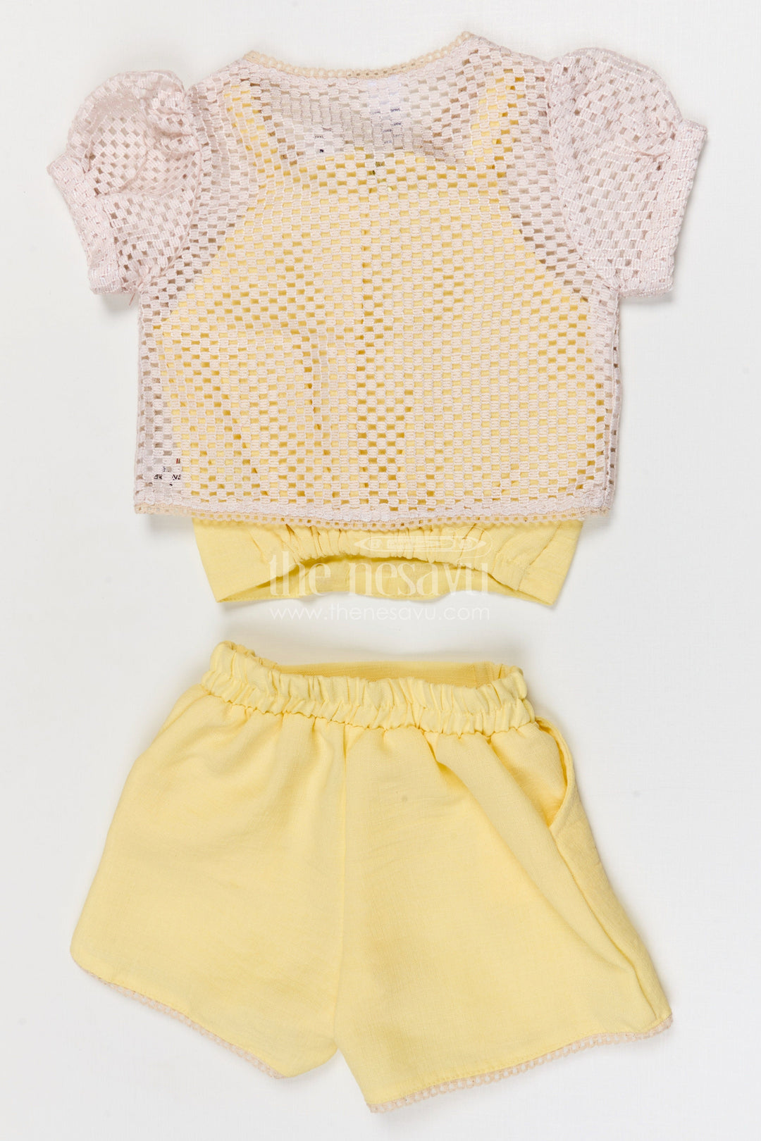 The Nesavu Girls Co-Ord Sets Baby Girl Co Ord Set for Playdates and Casual Day Outings Nesavu Nesavu baby girl co ord set for toddler playdates and summer outings with lace embroidery jacket in crepe cotton