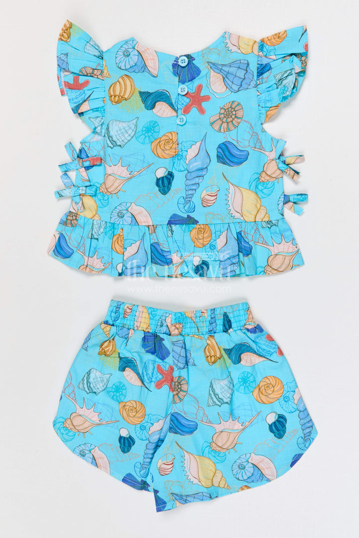 The Nesavu Girls Co-Ord Sets Baby Girl Co Ord Set for Summer Outings and Playtime for Toddler Nesavu Nesavu baby girl cotton co ord set for toddler summer outings and playtime with seashell digital print