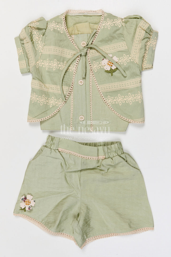 The Nesavu Girls Co-Ord Sets Baby Girl Co Ord Set for Summer Outings and Toddler Playtime Nesavu 18 (2Y) / Green / Cotton GCS020A-18 Nesavu baby girl co ord set for toddler summer outings and playdates in breathable crepe cotton designer print