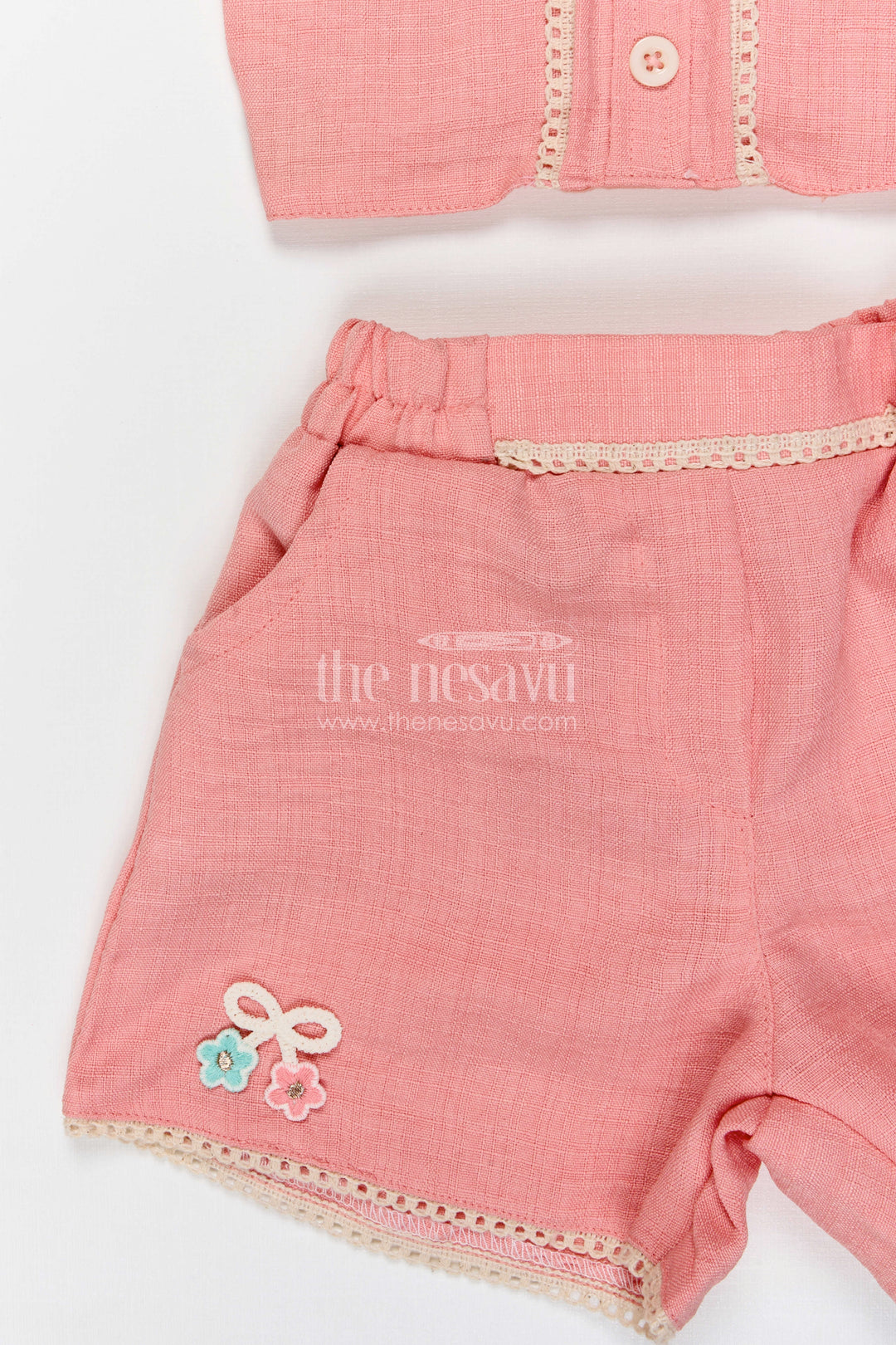 The Nesavu Girls Co-Ord Sets Baby Girl Co Ord Set for Toddler Outings and Everyday Play Nesavu Nesavu baby girl co ord set for toddler outings and playtime with lace embroidery jacket in breathable crepe cotton